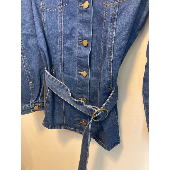 Allegra K Long Sleeve Denim Tie Waist Belt Button Up Jacket NEW Size Medium - Picture 7 of 10
